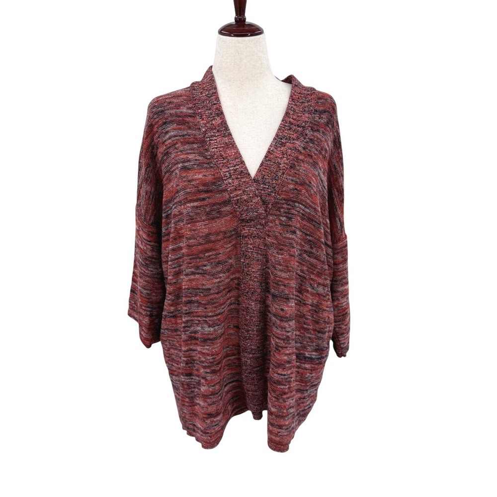Pure Jill J Jill Campari Orange Space Dye Knit V-Neck Tunic Sweater Large Tall L